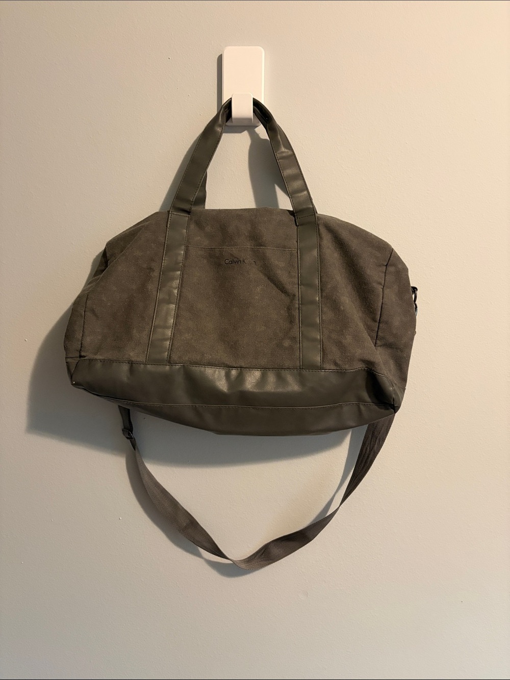 Calvin Klein Gray Canvas and Faux-Leather Duffel